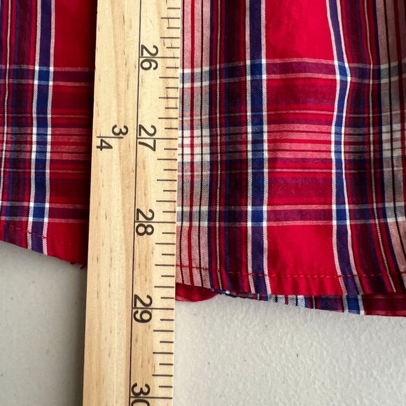 Gap Womens Red Check The Fitted Boyfriend Shirt Size XL Button Front Ruffle Neck - Picture 14 of 14